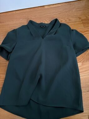 Express Dark Green V-Neck Short Sleeve Blouse